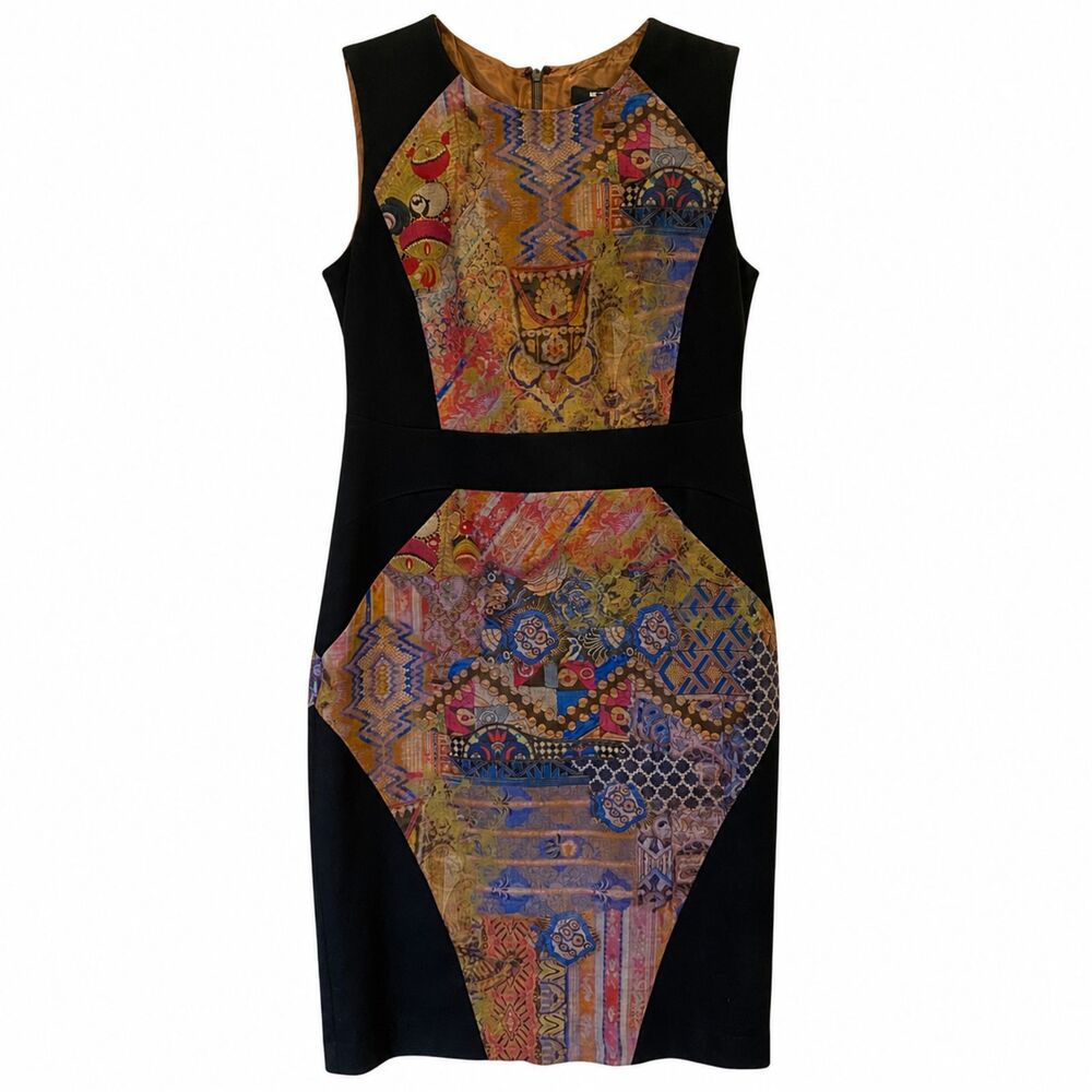 Etro Wool Stretch Colorblock Print Sheath Designer Midi Dress Size 46, US 8/10 - Picture 2 of 11